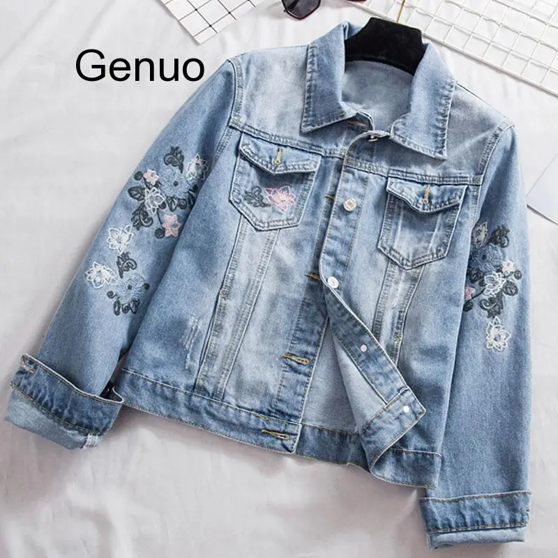 Женская джинсовая куртка винтажная куртка-бойфренд оверсайз с вышивкой модель