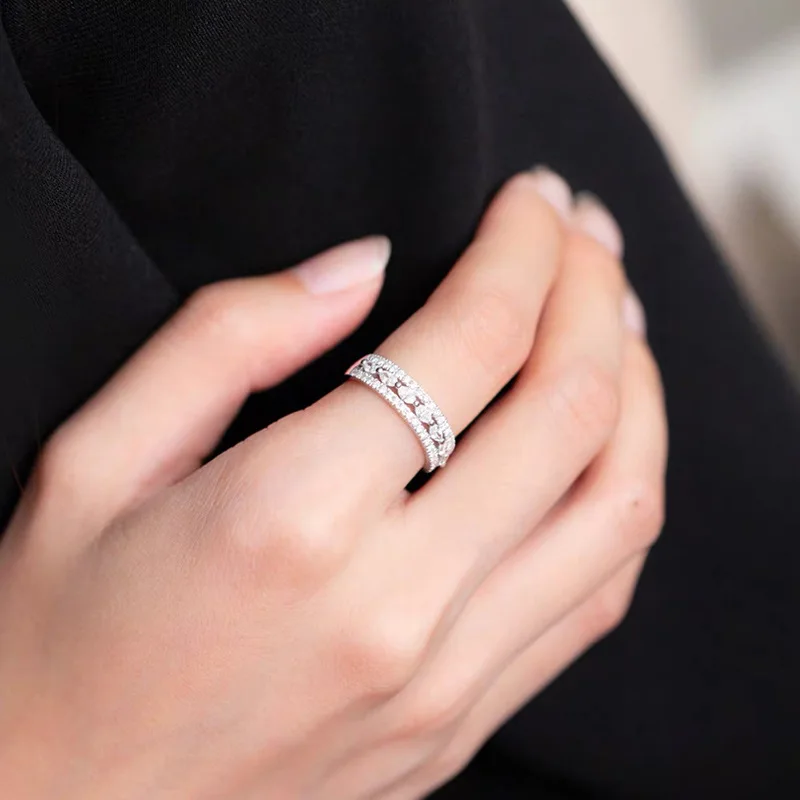 

100% 18k white gold Jewelry Vintage hollow Pattern Couple's Wedding 18 k engagement Rings for Women Fashion Anel De Prata Bijoux