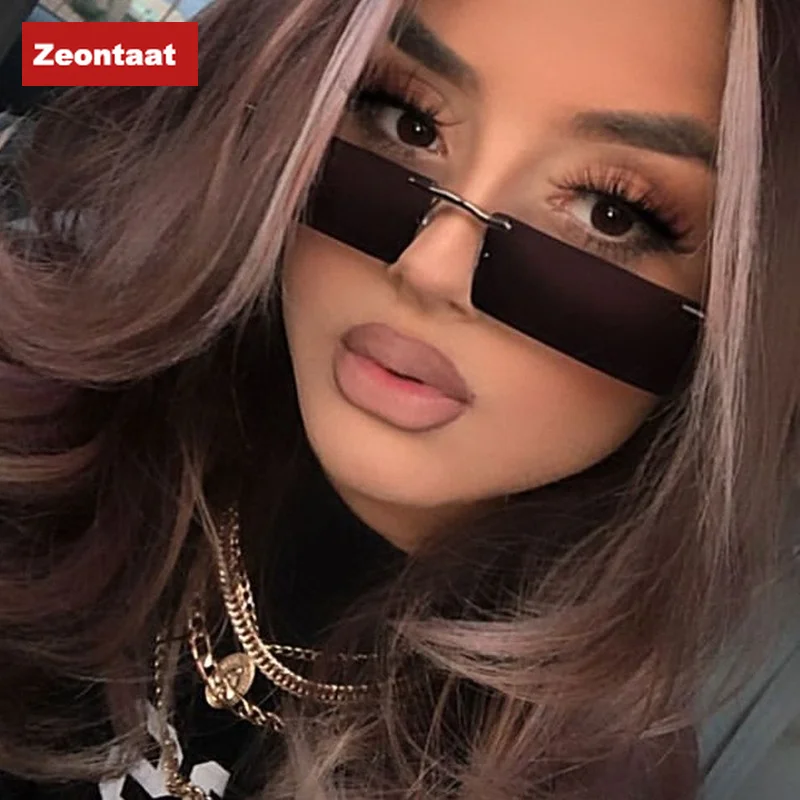 

Fashion Vintage Rimless Square Sunglasses Women Men Luxury Brand Designer Popular Travel Driving Metal Small Pink Sun Glasses