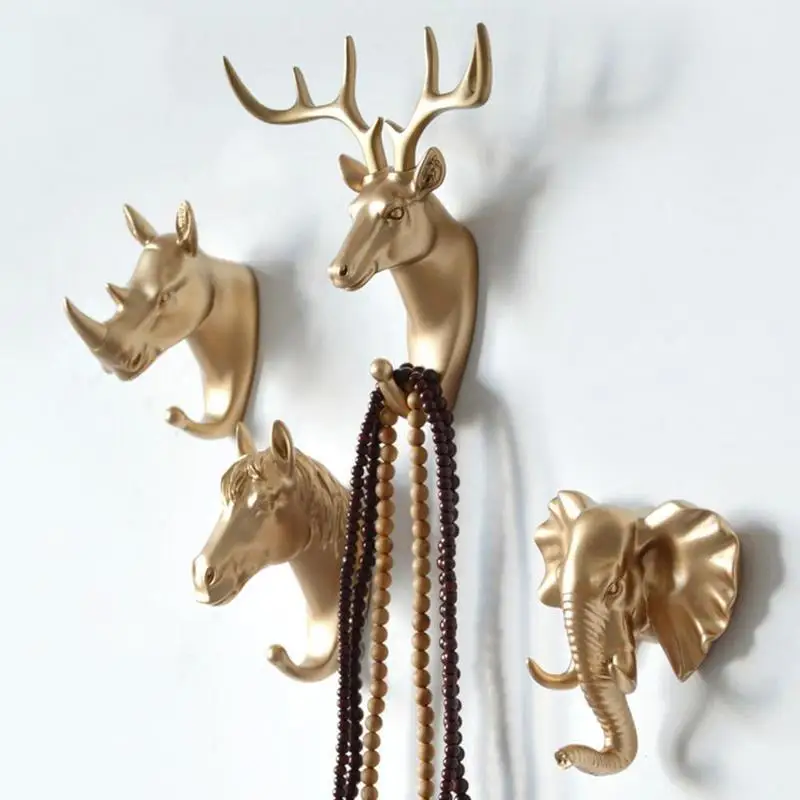 

Fashion Animal Shaped Hooks Deer Stags Rhino Horse Giraffe Elephant Head Wall Hanger Coat For Hat Hook Rack Holder Home decor