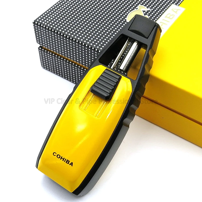 Cohiba металлический 1 фонарь, пламенная струйная зажигалка, ветрозащитная многоразовая зажигалка, креативный пистолет, Зажигалка для сигарет, инструмент для курения - Цвет: Yellow