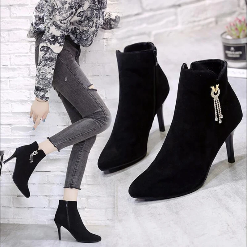 Зимние ботинки ботильоны женская обувь женские модные короткие на высоком