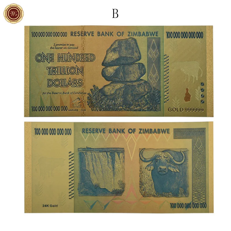 Zimbabwe$ Z100 триллион/100 кинтриллион/5 октиллион/100 декальон долларовые банкноты из золотой фольги реплики банкнот Бумажные деньги бизнес подарок