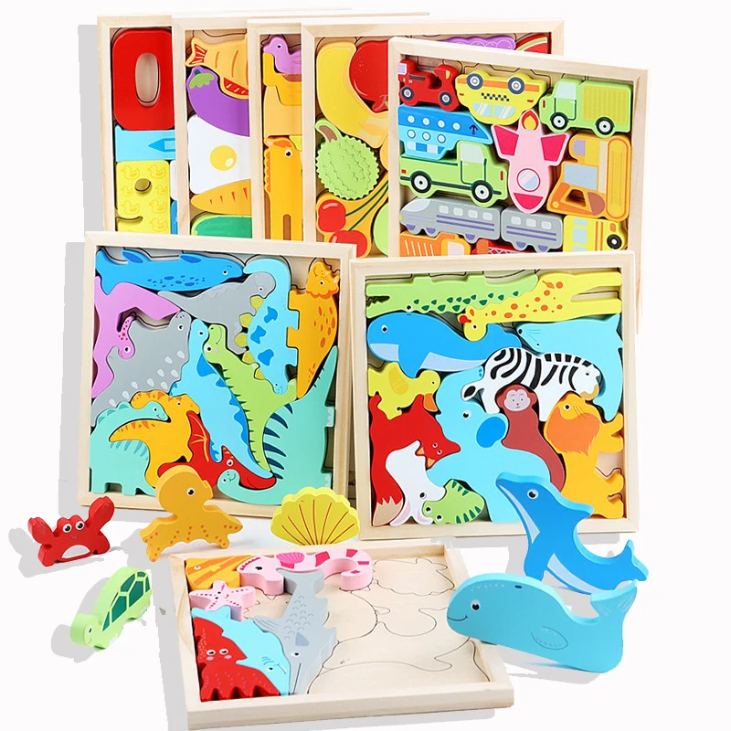 

Cartoon Animal Puzzle Toy Vegetable Traffic Three-dimensional Jigsaw Young Children Baby Wooden Puzzle Hand Grasping Board Toys