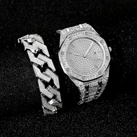 watch bracelet for men 2pcsset cuban chain charm bracelet iced out watch for men simple diamond gold men watch set jewelry gift