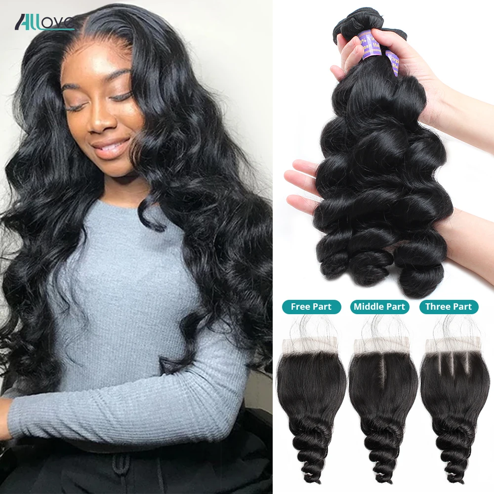 

Свободные волнистые пучки с застежкой, HD кружевные пряди чки человеческих волос с 4*4 кружевной застежкой, бразильские волосы Remy, пупряди для...