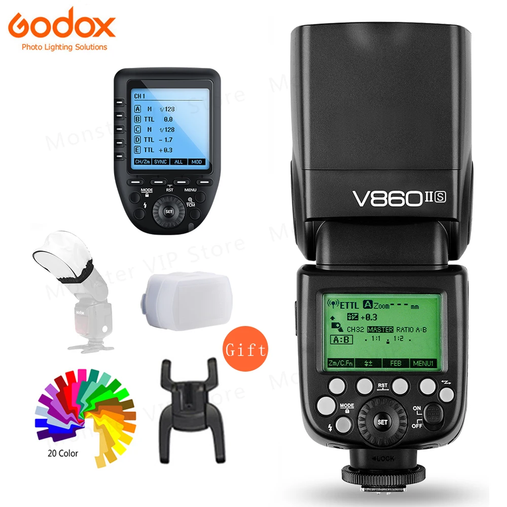 Вспышка Godox V860II GN60 i-TTL HSS 1/8000s Speedlite с литий-ионным аккумулятором + передатчик Xpro для