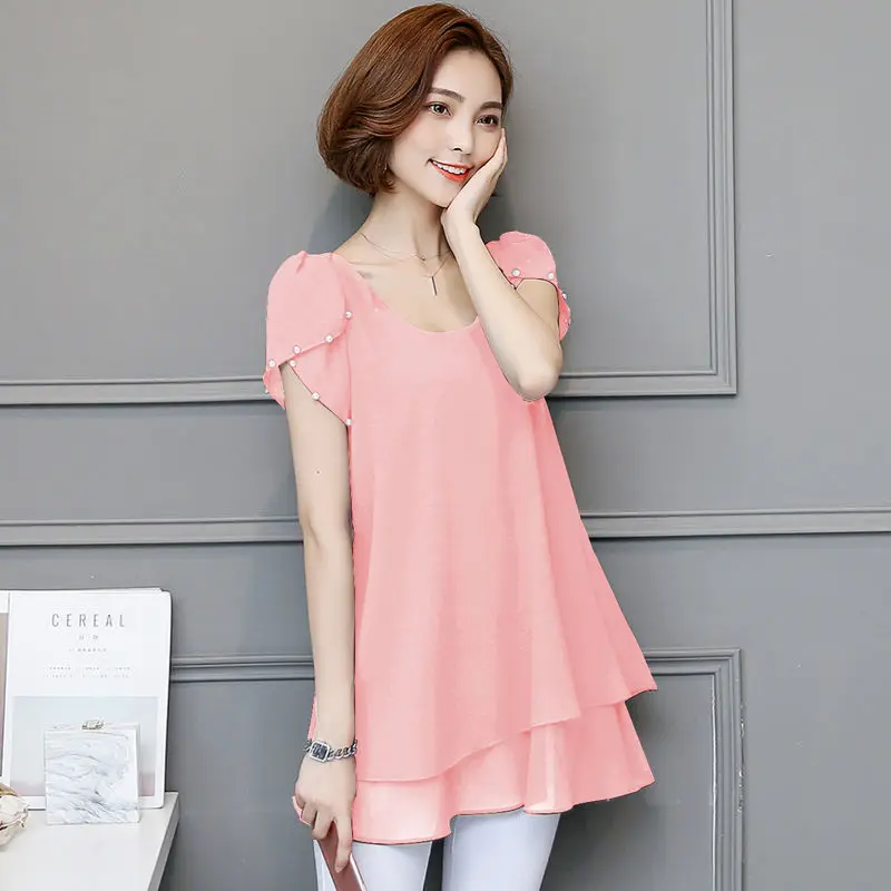 

Large Size Loose Short-Sleeve Chiffon Women Blouses Casual Blouses 2021 Summer Tops Loose Fashion Women Shirt blusas de mujer