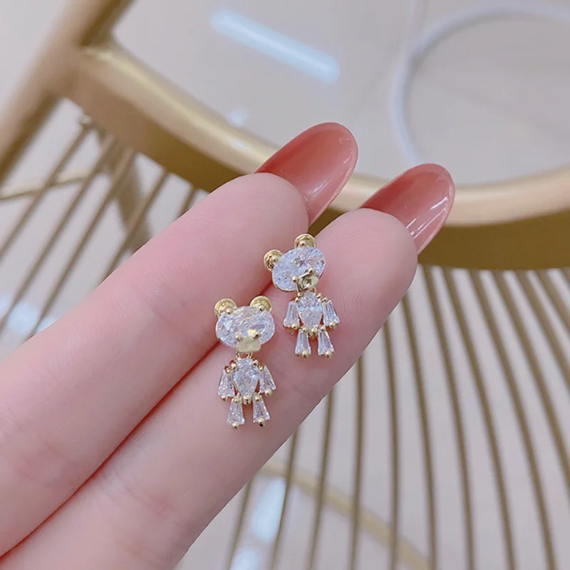 

The new design micro-inlaid zircon will move the cute little bear daily ZC earrings luxury 14K real gold stud earrings for women