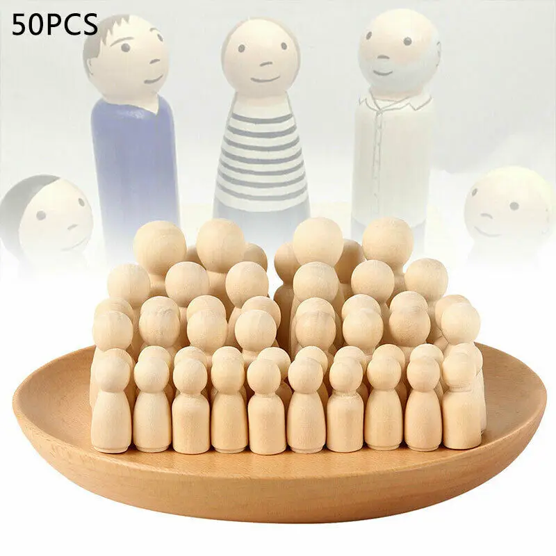 

50 PCS Natural Unfinished Wood Doll Figures for DIY Painting Decoration Assorted Wooden People Shapes for Arts and Crafts