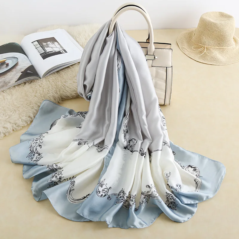 

Spring Summer 2020 New Silk Satin Imitation Silk Scarf Women Holiday Travel Sunscreen Beach Scarves Temperament Versatile Shawl