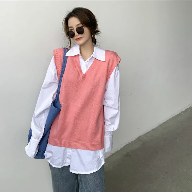 

Ladies sweater vest solid coat V-neck knitted vest ladies sleeveless knitted sweater vest ladies winter 2020 women's clothing