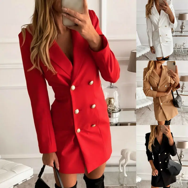 

Damen Jacke Mantel Mini Kleid Winterjacke Blazer Mntel Lapel Zweireiher L/P