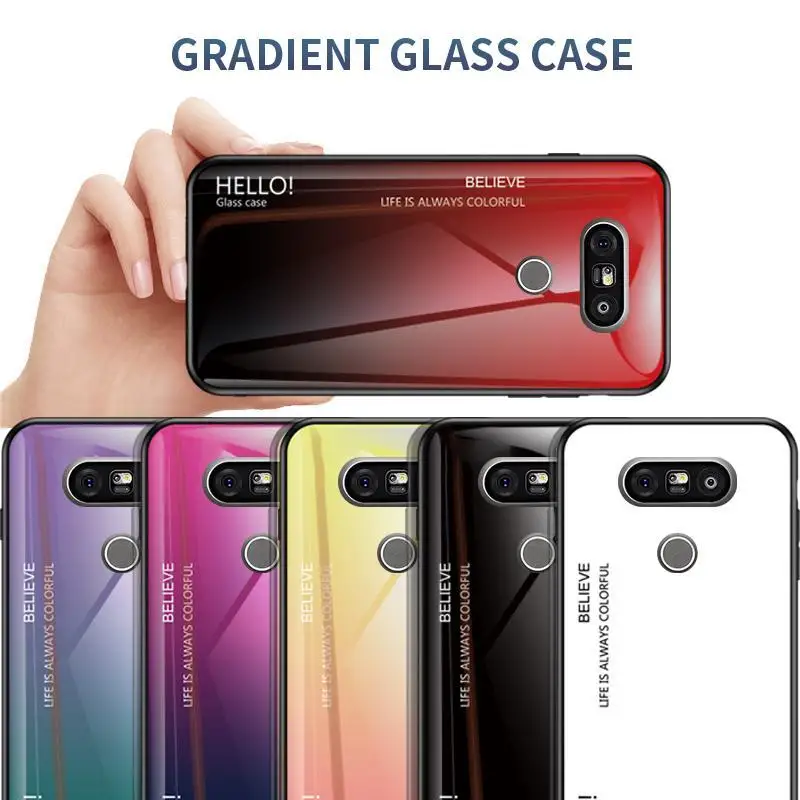 

Glass Case For LG G7 G8 ThinQ G6 G5 Gradient Tempered Case Soft Edge TPU Frame Back Cover For LG G5 G6 G7 G8 Phone Bags Funda