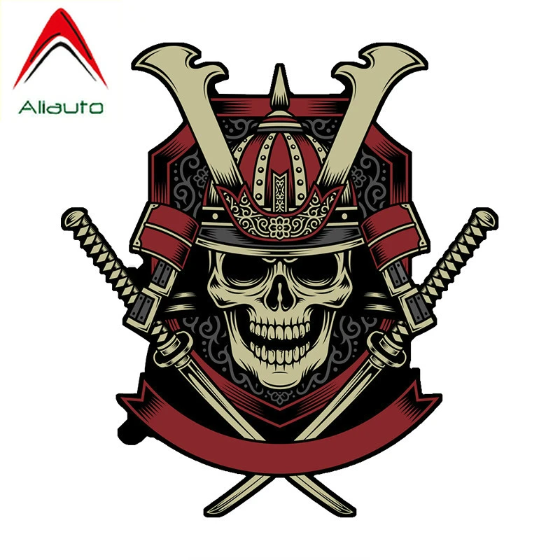 Автомобильная наклейка Aliauto череп самурайского воина с перекрестными