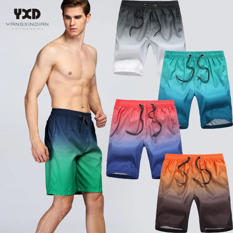

Plus size Quick Dry Gradient Running Shorts Men Swimsuit Man Swimwear Mens Short Pants Surf Joggers Sport Gym Beach Wear Mans