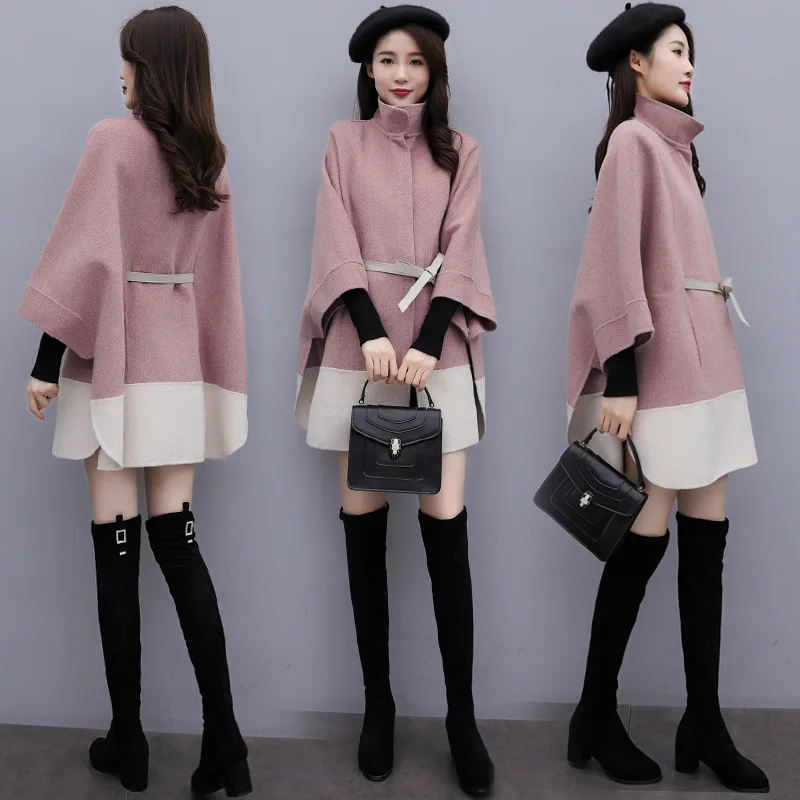 

2020 winter woolen coat women's elegant with belt winter coat women korean style Vintage Solid Long Winter Cotton