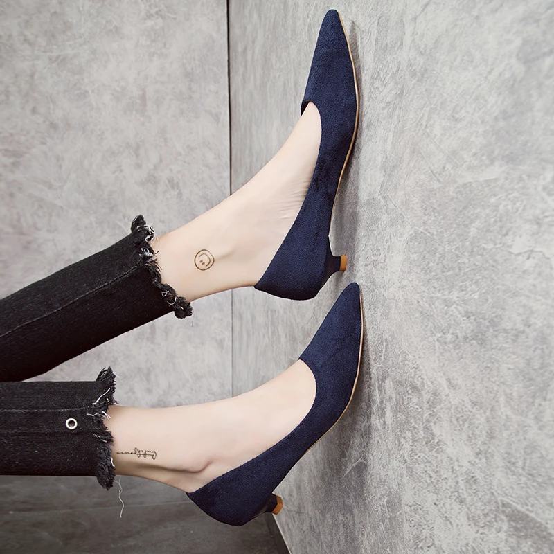 Туфли лодочки женские с острым носком искусственная замша низкий каблук 3 см