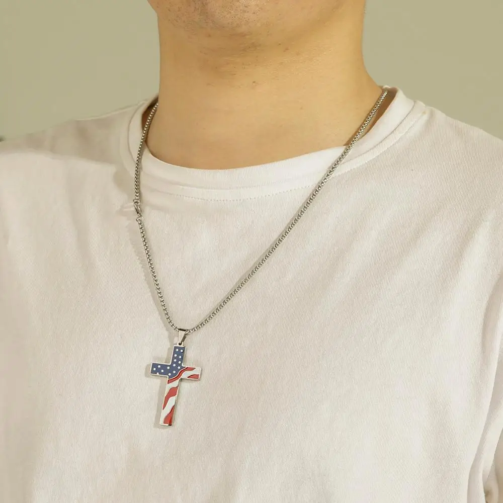 LIKGREAT ожерелье с крестом американским флагом США для мужчин и женщин ожерелья из