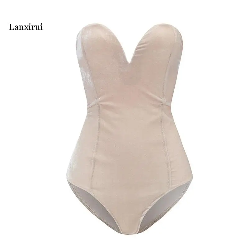 Боди женское бархатное с открытой спиной и V-образным вырезом |