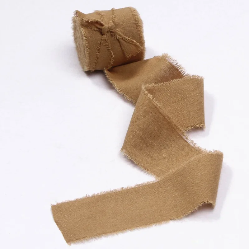 Лента из хлопка и льна ручной работы с потертостями 40 мм