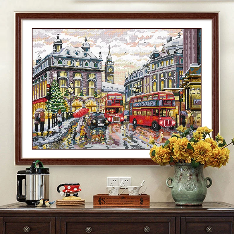

Наборы для вышивки крестиком с изображением Лондонской улицы, высококачественный Набор для вышивки и шитья, 14 карат, без принта, для творчества, ручной работы, художественный Декор