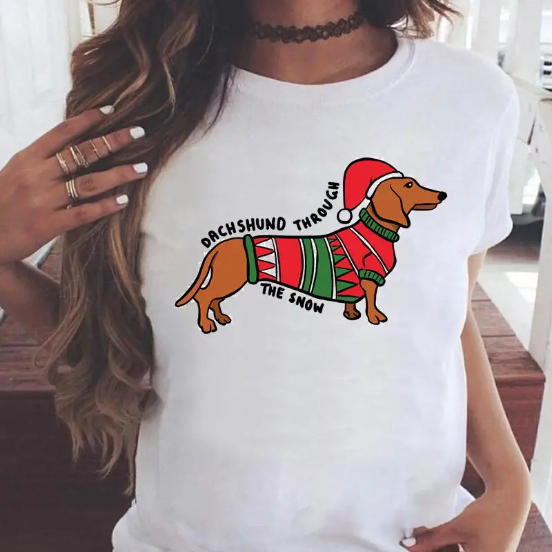 

Women 2022 T Top Fashion Dog Funny Pet Lovely Happy Christmas Print Cartoon Shirt Female Graphic Tee Tshirt T-Shirts