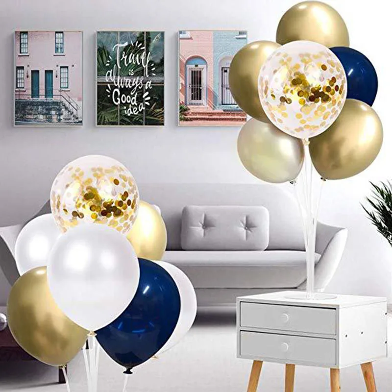 

50Pcs12 Inch Royal Blue Latex Balloon Round Confetti Sequin Balloon Set Holiday Party Venue Decoration