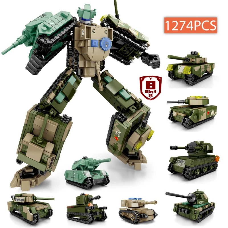 Конструктор Военный «воин мех», 4 деформации, танк на гусеничном ходу, игрушечный подарок для детей, WW2 8