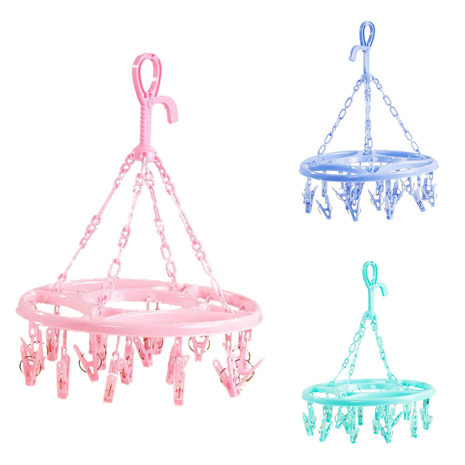 

Hanging Dryer 18 Clips Pin Laundry Clothes Hanger Underwear Socks Foldable New(blue)