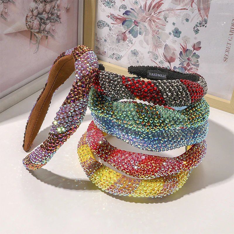 

Full Crystal Head Hoop Rhinestone Headband Luxury Shiny Wide-Brimmed Hair Accessories Fashion Sponge Point Diamond Hair Hoop