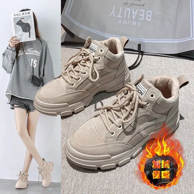 

Chunky Sneakers Women Shoes Autumn High Heels Platform Casual Shoes Woman Thick Bottom Lace up Warm Plush Winter Vulcanize Shoes