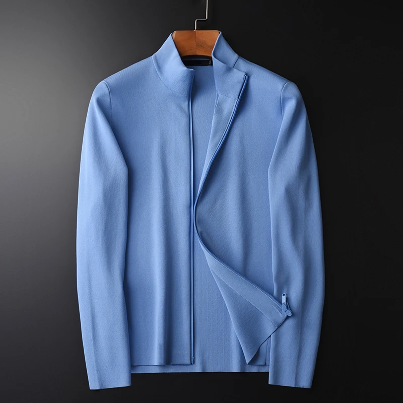 Кардиган мужской на молнии роскошный Однотонный свитер с воротником стойкой
