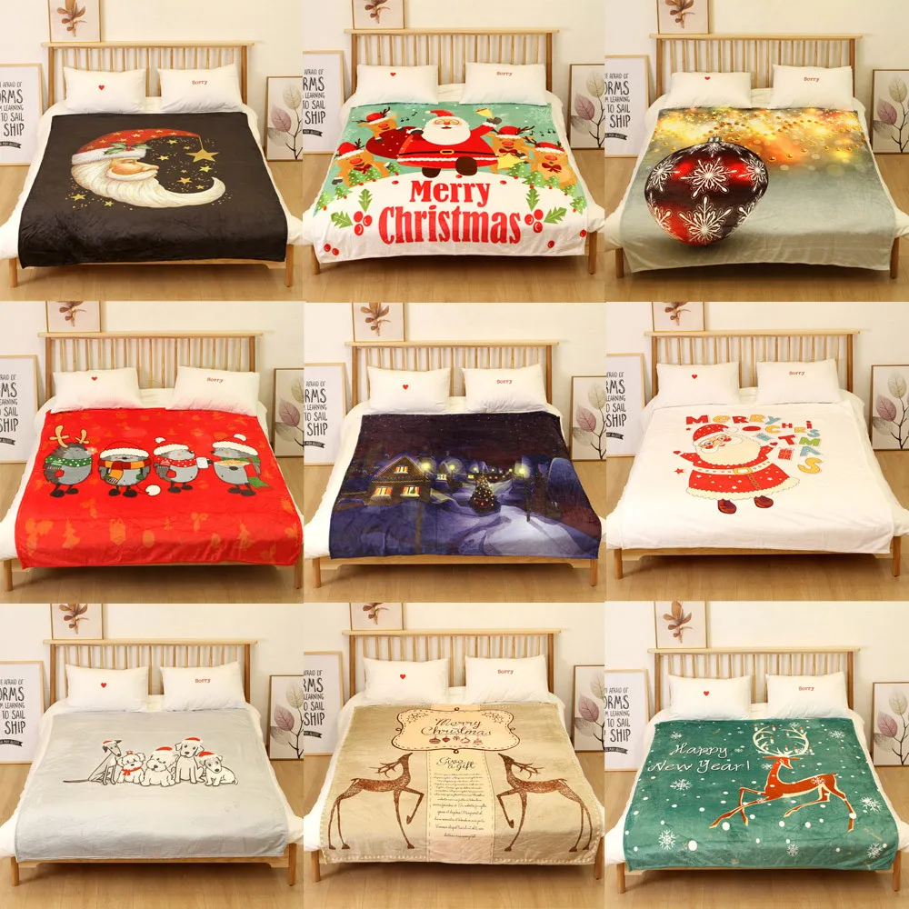 OUNEED Christmas Blanket Flannel Fabric Sofa Bed Blanket 150x200CM Office Children Towel Portable Car Travel Cover Blanket#45