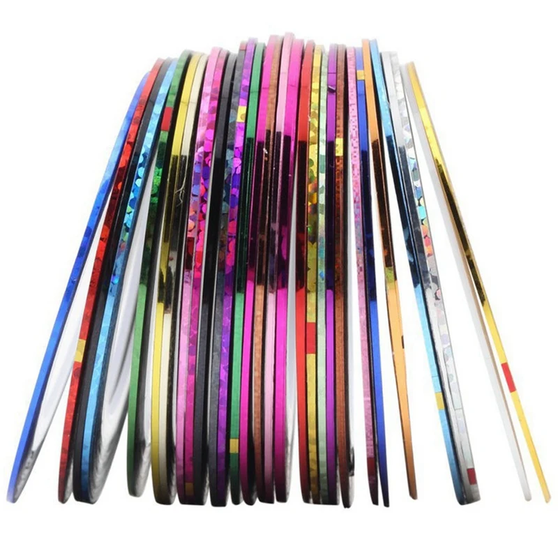 18Pcs / Bag Mixed Colors Radium Nail Line Sticker Roll Striping Tape with 12 Pattern nets Ur Sugar Strong netic | Красота и здоровье