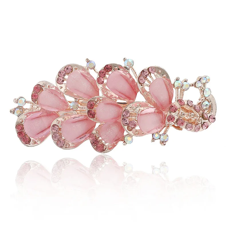 Шпилька с пером Molans Стразы Павлин для девушек Средний пружинный зажим сплав без