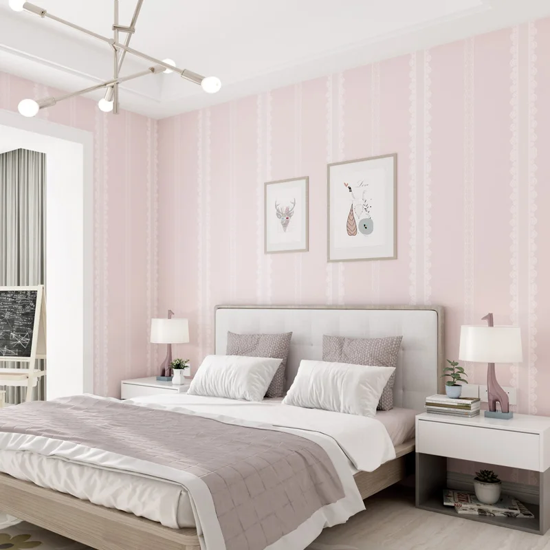 Креативные милые кружевные полосатые обои самоклеящиеся розовые синие зеленые