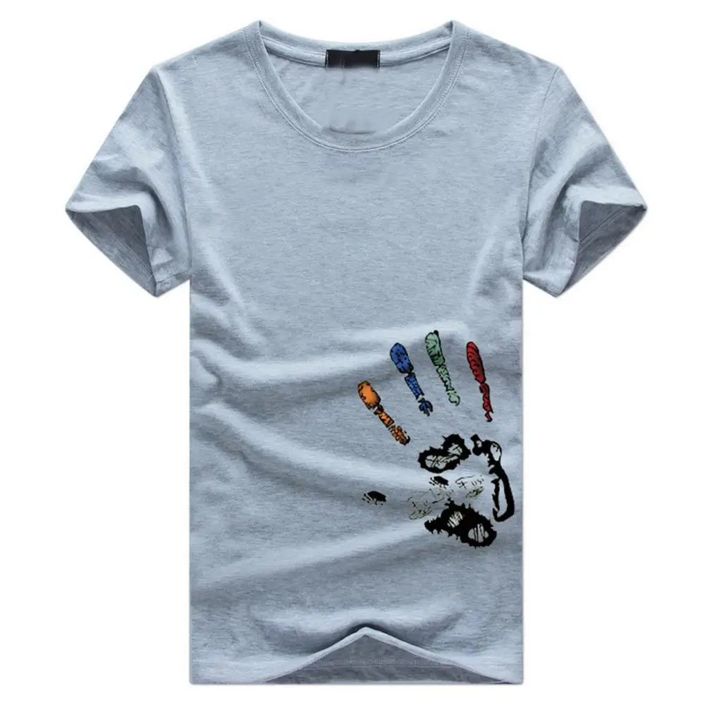 Серый High Quality Fashion Mens T Shirts Casual Short Sleeve T-shirt Mens Printed Casual Cotton Tee Shirt Summer Clothing 5XL - Цвет: Серый