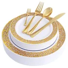 Набор одноразовых вилок для Ножи Ложки, 25 шт., розовое золото, пластик, дизайн кружева, для свадебной вечеринки