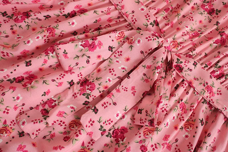 

2021 Vintage Women Floral Print Dress Flare Sleeve Rayon Cotton Boho Maxi Dress Ladies Lace-up Ruffles Boho Vestidos A571