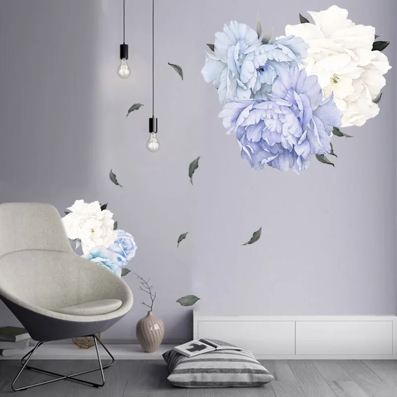 Элегантные Синие пионы цветы настенные наклейки домашние для фотографий декор