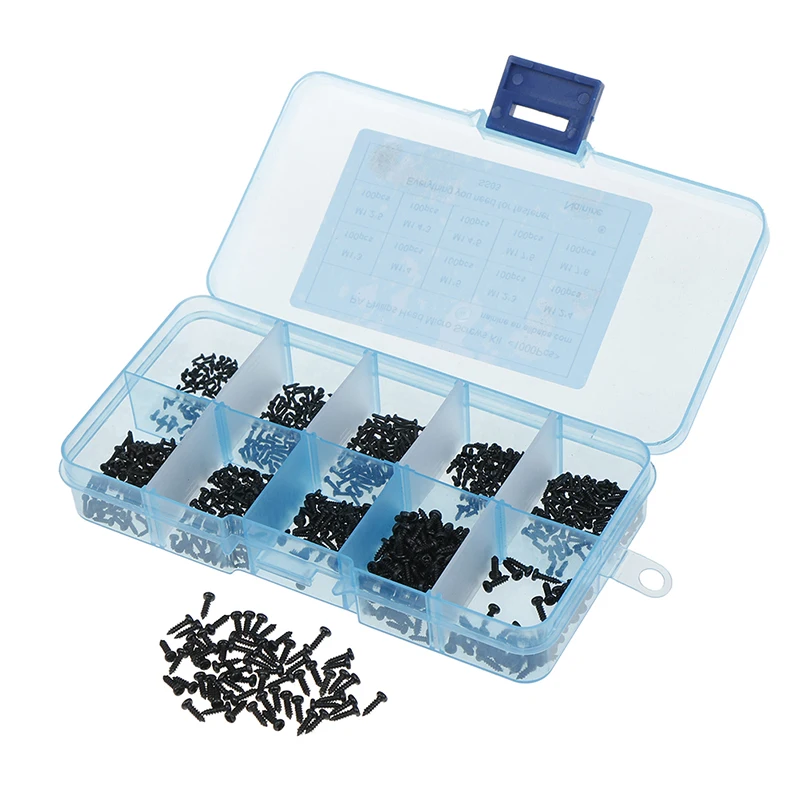 

1000Pcs/set Mix PA Phillips Head Micro Screws Round Head Self-tapping Electronic Small Wood Screws Kits