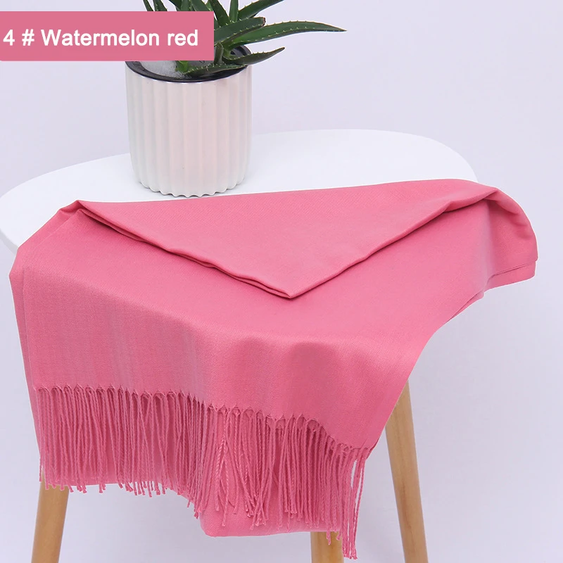 4 Watermelon red Женские однотонные хлопковые шарфы с кисточкой женские зимние тонкие весенний шарф летние роскошные женские шали теплые шарфы для женщин - Цвет: 4 Watermelon red