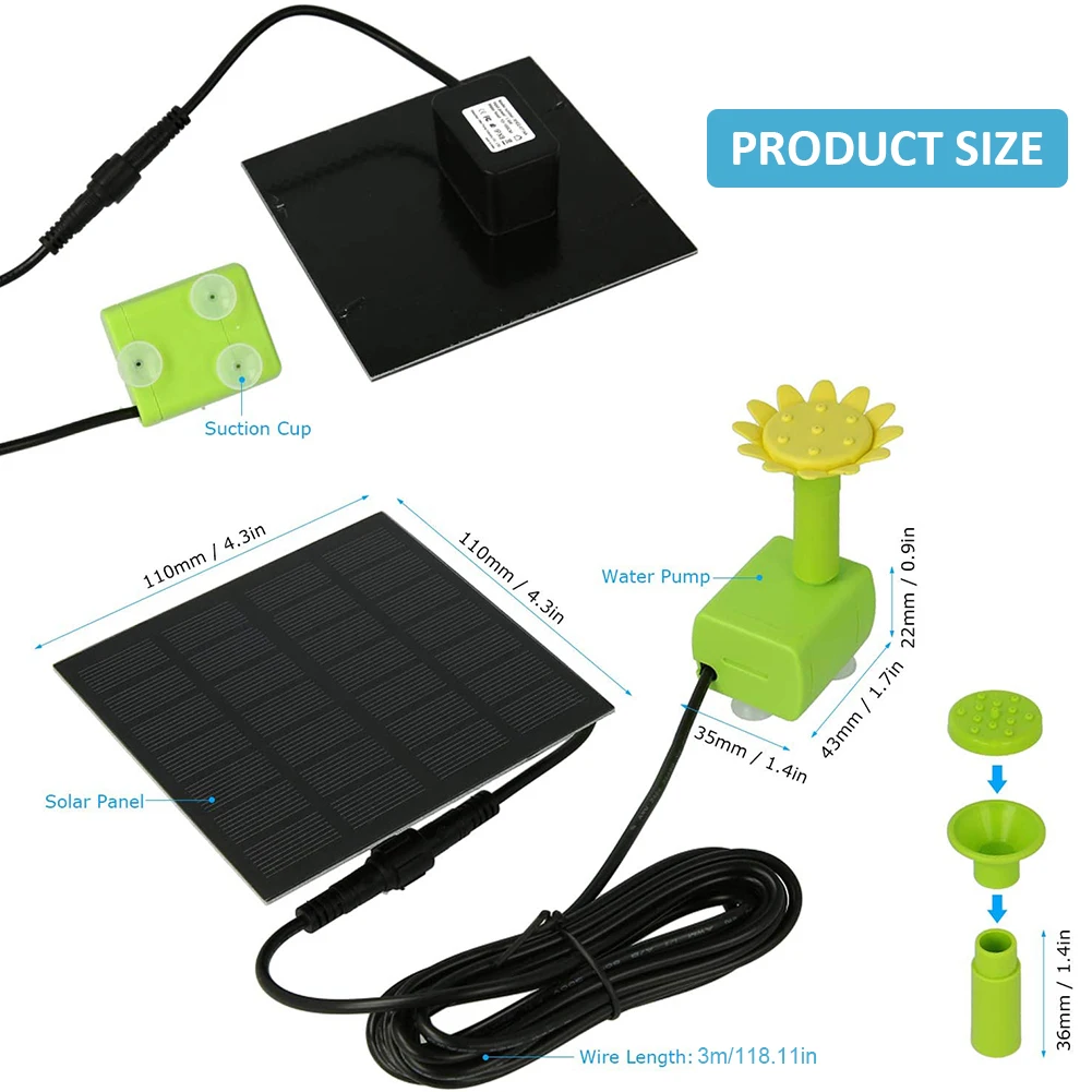 

Solar Panel Powered Water Fountain Pool Pond Garden Water Sprinkler Sprayer With Water Pump & Colorful Flower Type Nozzles