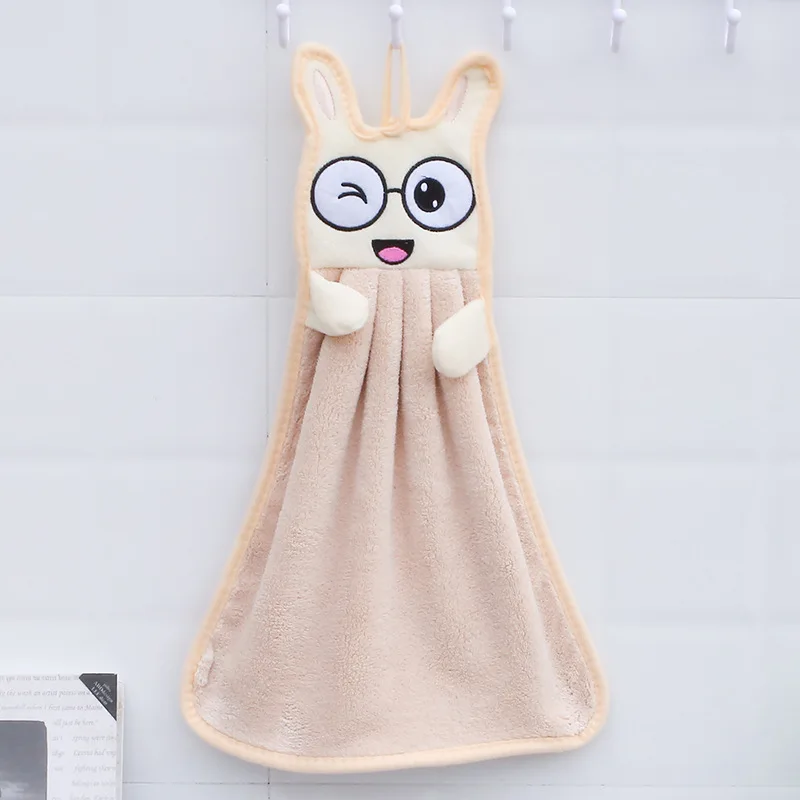 

4pcs Soft Cute Cartoon Coral Fleece Handkerchief Big Eyes Lovely Rabbit Hanging Dish Towel Kitchen Dish Cloth Hand Towel