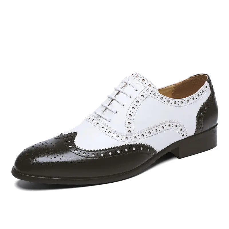 

ERRFC British Men White Brogue Shoes Fashion Pointed Toe Lace Up PU Leather Carved Shoes For Man Leisure Office Zapatos 38-44
