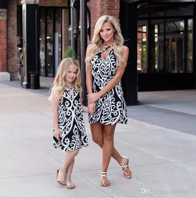 New Ladies Clothing Dress 2021 Summer Fashion Print Family Mother and Daughter Skirt Mom Girl Vest Dress