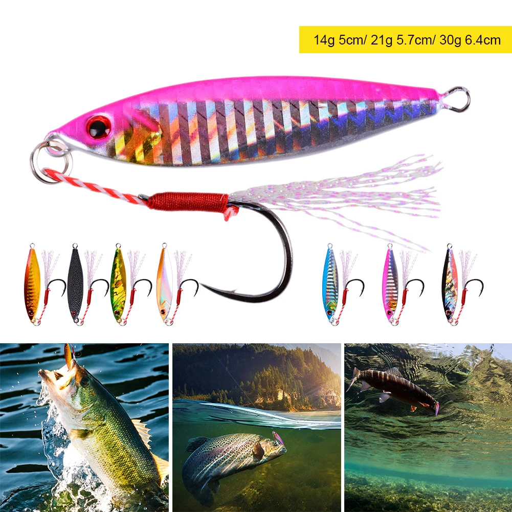 

14g/21g/30g Metal Jig Fishing Lure Metal Flat Sinking Lures Hard Bait Bass Fishing Freshwater Saltwater Jigging Lure Single Hook