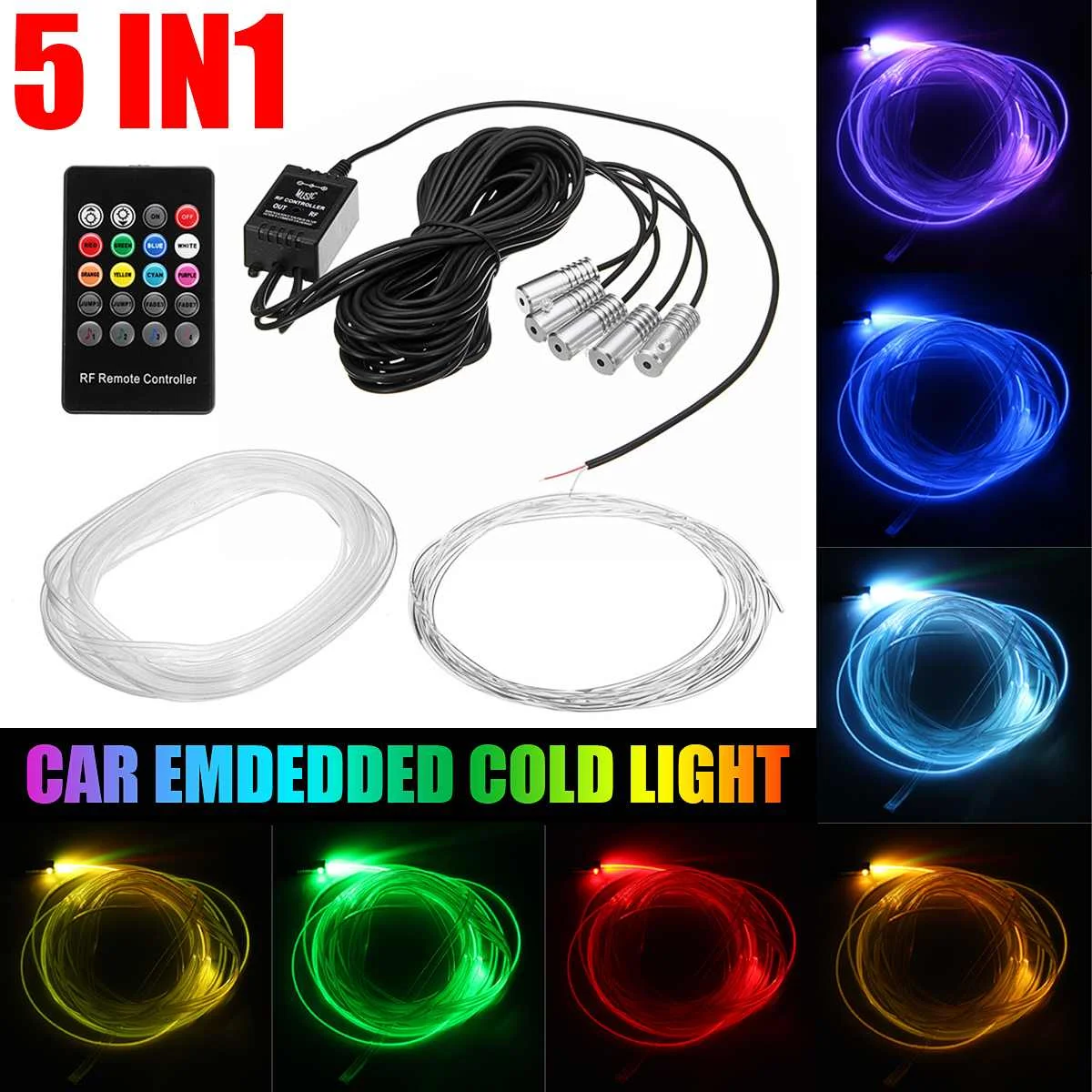 

5 in1 5050 RGB светодиодный салона атмосфера полосы светильник RGB дистанционный пульт волоконно-оптический неоновый автомобильный светодиодный ...