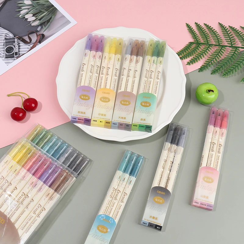 Набор двойных маркеров 3 шт. в стиле ретро | Канцтовары для офиса и дома